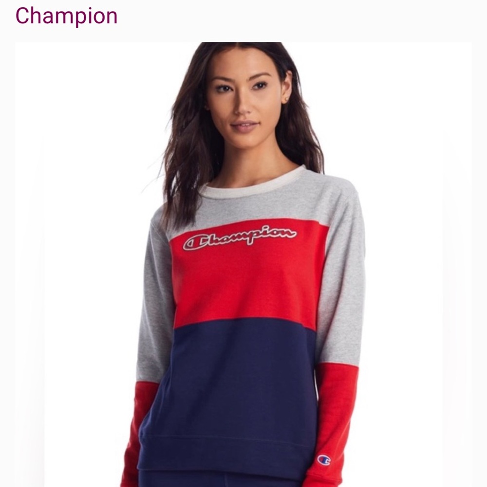 Champion Red Gray and Blue Champion Logo Womens Sweatshirt!
